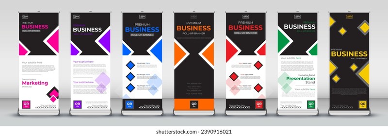 resumen abstracto Diseño de banner conjunto para carteles Plantilla publicitaria patrón X banner para Street Business en rojo, verde, azul, amarillo, naranja, morado, naranja     