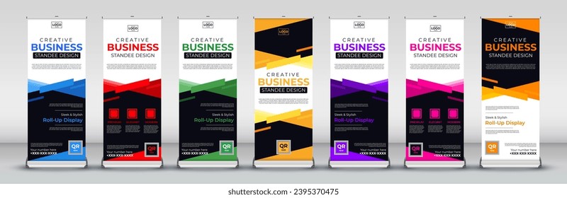 resumen abstracto Banner Design set para Street Business, eventos, presentaciones, reuniones, eventos anuales, exposiciones en rojo, verde, azul, amarillo, naranja, morado y rosa