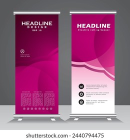 Abstract roll up banner design, abstract roll up banner template, pink color vertical banner, pull up, morden vertical banner, Vector eps 10