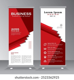 Abstract roll up banner design template, vertical, corporate background, pull up design, vector, abstract geometric background, modern x-banner with red colour. vector eps 10