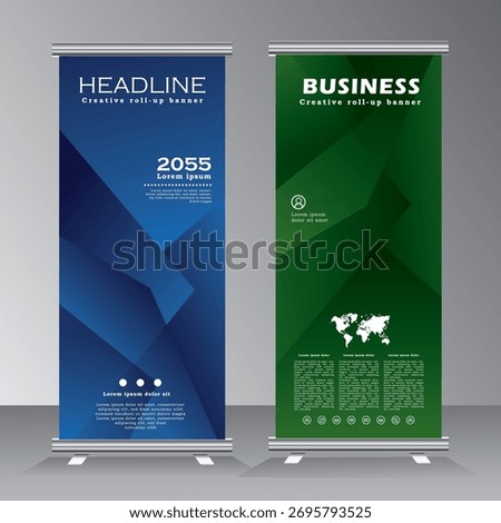 Abstract roll up banner design template for your business, Rollup banner design with abstract art, blue and green colour vertical banner template, vector eps 10.