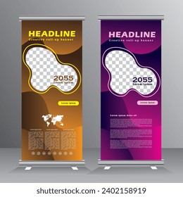 Abstract Roll up banner design, vertical banner template design, business stand template with image space.vector eps 10,