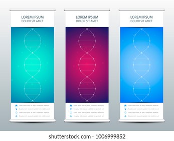 Abstract roll up banner for presentation and publication. Scientific, technological and medical template. Molecule DNA structure background, vector illustration