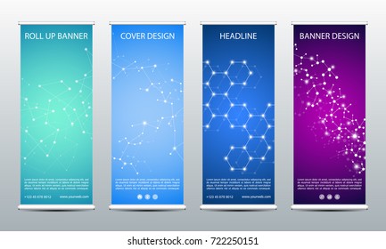 Anuncio Abstractas de presentación y publicación. Ciencia, tecnología y Plantilla empresarial. Fondo de la estructura de la molécula, Ilustración vectorial