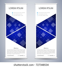 Abstract Roll up banner for presentation and publication. Science, technology and business templates. Square linear digital texture, technological and scientific concept, vector illustration