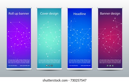 Abstract roll up banner for presentation and publication. Science, technology and business template. Molecule structure background, vector illustration