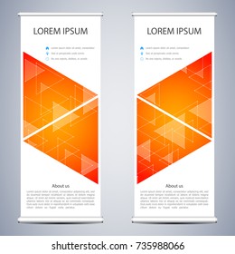 Abstract Roll up banner for presentation and publication. Science, technology and business templates. Triangles and polygonal background, vector illustration