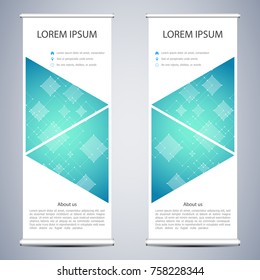 Abstract Roll up banner for presentation and publication. Science, technology and business templates. Square linear digital texture, technological and scientific concept, vector illustration
