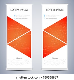 Abstract Roll up banner for presentation and publication. Science, technology and business templates. Square linear digital texture, technological and scientific concept, vector illustration