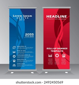 Abstract roll up banner stand template design, roll up banner for event, conferance, company, business, brochure, flyer, infographics. modern advertising. vector illustration