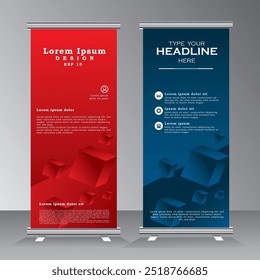 Diseño Abstractas de Plantilla de soporte de Anuncio enrollado con color rojo y azul, Plantilla de Anuncio de Vertical, diseño de Anuncio de soporte, folleto, volante, infografía. publicidad moderna. Vector eps 10
