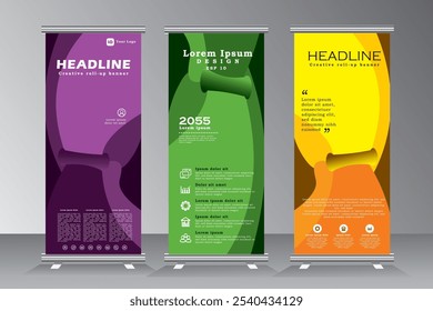 Abstract roll up banner stand template design, Business roll up banner e vertical banner para evento, conferência, exposição, festa, empresa, projeto, feiras, quarteto, apresentação, vetores eps 10