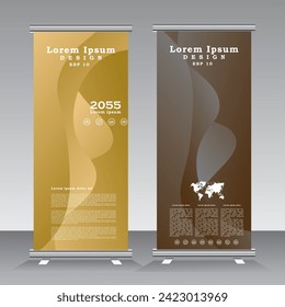Resumen Roll up diseño de plantillas de banner para empresas, moderno x-banner con fondo abstracto, estandar publicidad de banner. Ilustración de plantilla de banners verticales
