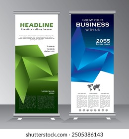 Abstract Roll Up Banner Template. Standee Design with green and blue colour. Banner Template Modern Minimal, Presentation and Brochure. - Vector eps 10