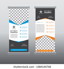 Abstract roll up banner vector template. Geometrical shapes.