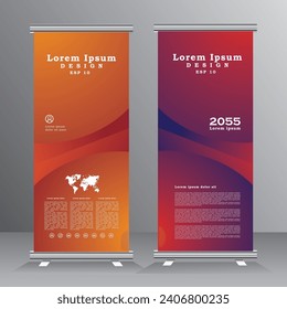 Resumen Roll up banner diseño de plantilla vertical, para folletos, negocios, volante, infografías. moderna publicidad de x-banner y banner. ilustración vectorial