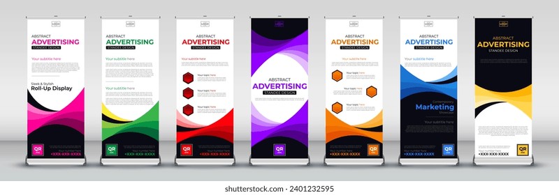 abstract Roll up stand template layout for advertisement, flyer, display, x-banner, flag-banner, infographics, presentation in red, green, blue, yellow, orange, purple, pink