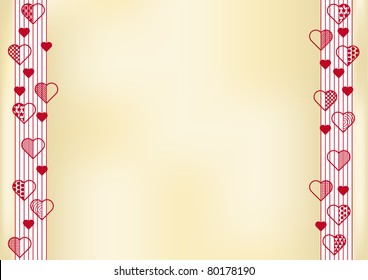 abstract romantic background with two stripes with hearts on sides