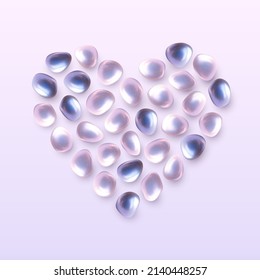 Abstract Romantic Banner. Heart with Pearl Gems. Nacre Decorative Wedding Design. Jewelry Background. Vector Illustration.
