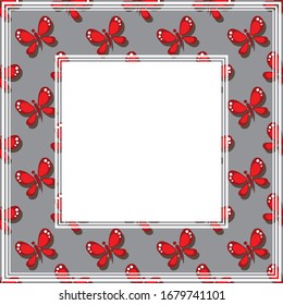 Abstract romantic border with butterfly. Vector illustration. Design for photo frame, poster or home decor.