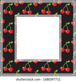 Abstract romantic border with cherry. Vector illustration. Design for photo frame, poster or home decor.