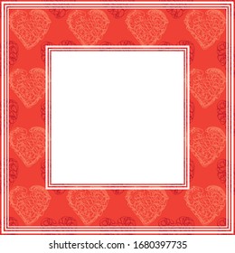 Abstract romantic border with hearts. Valentines Day illustration. Design for photo frame, poster or home decor.