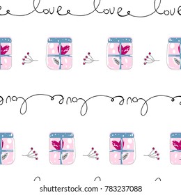 Abstract Romantic Hand Drawn Seamless Pattern  Happy Valentine's Day creative print. Lovely concept vector illustration design.  Trendy background for wrapping paper, invitations, greeting cards