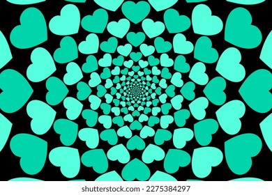 Resumen romántico y amor fondo vectorial con corazón verde en colores gradientes
