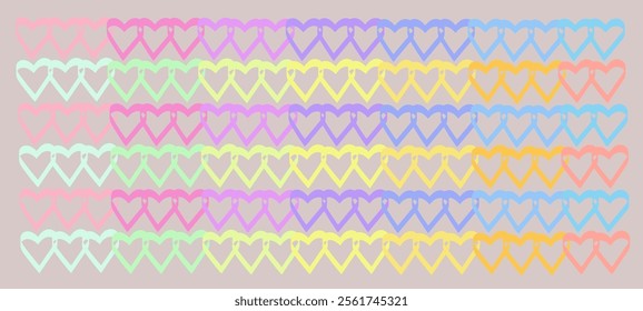 Abstract romantic minimalistic colored hearts on light pastel background , postcards, prints. Vector Wallpaper. Valentine's day, wedding, sweet love concept