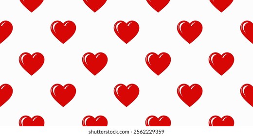 Abstract romantic minimalistic red hearts on white background seamless pattern for fabrics, postcards, prints. Vector Wallpaper. Valentine's day, wedding, sweet love concept