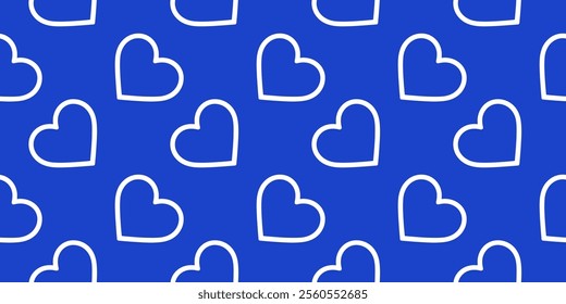 Abstract romantic minimalistic white hearts on blue pastel background seamless pattern for fabrics, postcards, prints. Vector Wallpaper. Valentine's day, wedding, sweet love concept