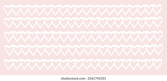 Abstract romantic minimalistic white hearts on light pink pastel background , postcards, prints. Vector Wallpaper. Valentine's day, wedding, sweet love concept