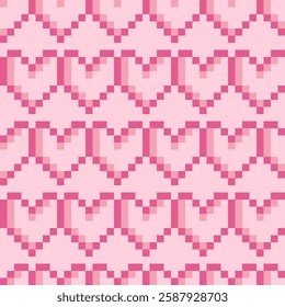 Abstract romantic pixel heart seamless pattern. Perfect print for paper, packaging, textile, greeting card. Valentine's Day vector illustration.