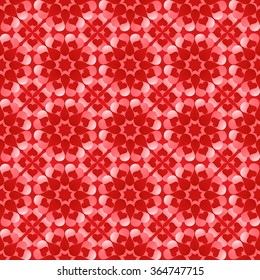 Abstract romantic Valentine's seamless pattern with flowers of red and white gradient heart shapes on red background