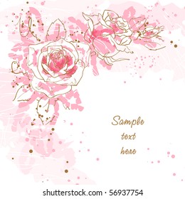 Abstract romantic vector background with three pink roses