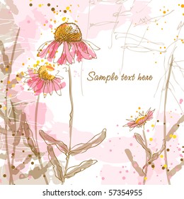 Abstract romantic vector background with three echinaceas.