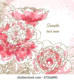 Abstract romantic vector background with three peony