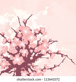 Abstract romantic vector floral background with sakura branch