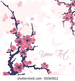 Anteojos de fondo floral vectorial abstracto con rama sakura