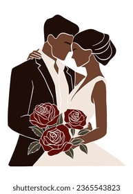 Abstract romantic wedding couple illustrations. Vector illustration.