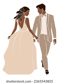 Abstract romantic wedding couple illustrations. Vector illustration.