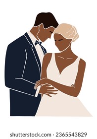 Abstract romantic wedding couple illustrations. Vector illustration.