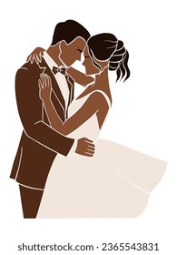Abstract romantic wedding couple illustrations. Vector illustration.