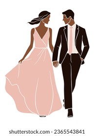 Abstract romantic wedding couple illustrations. Vector illustration.