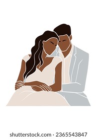 Abstract romantic wedding couple illustrations. Vector illustration.