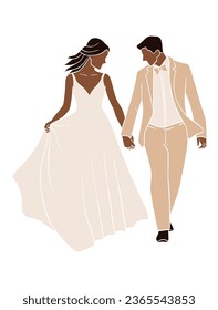 Abstract romantic wedding couple illustrations. Vector illustration.