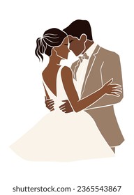 Abstract romantic wedding couple illustrations. Vector illustration.