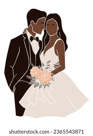 Abstract romantic wedding couple illustrations. Vector illustration.