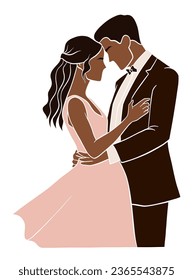 Abstract romantic wedding couple illustrations. Vector illustration.