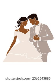 Abstract romantic wedding couple illustrations. Vector illustration.